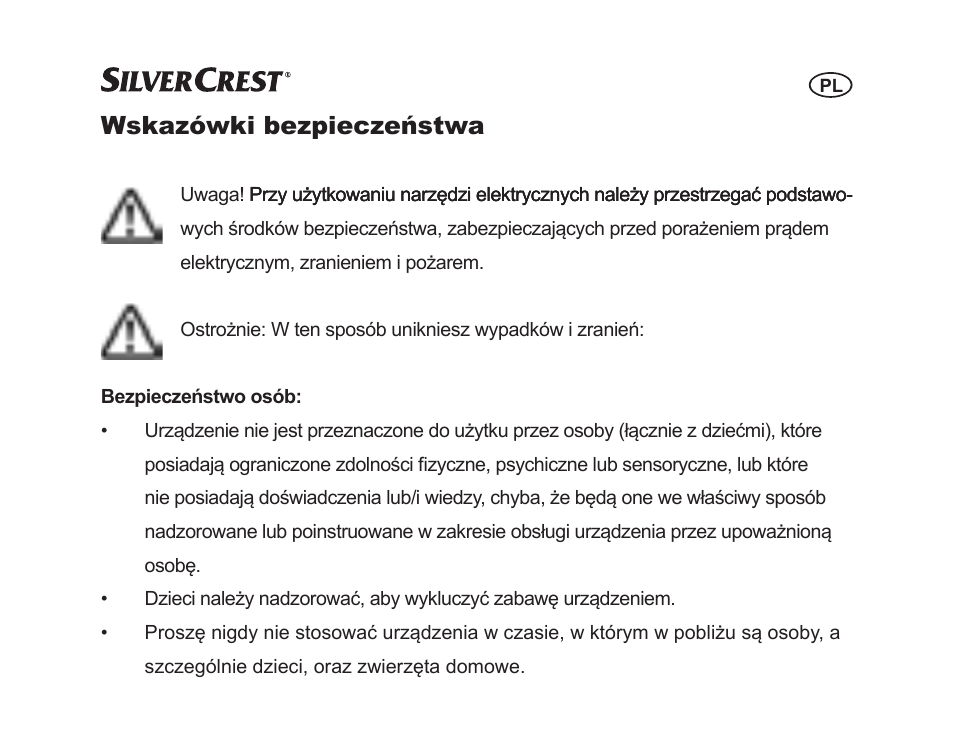 Wskazówki bezpieczeństwa | Silvercrest SGP 12 A1 User Manual | Page 19 / 116