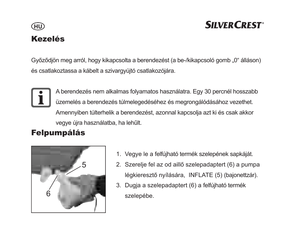 Kezelés, Felpumpálás 6 5 | Silvercrest SGP 12 A1 User Manual | Page 40 / 116