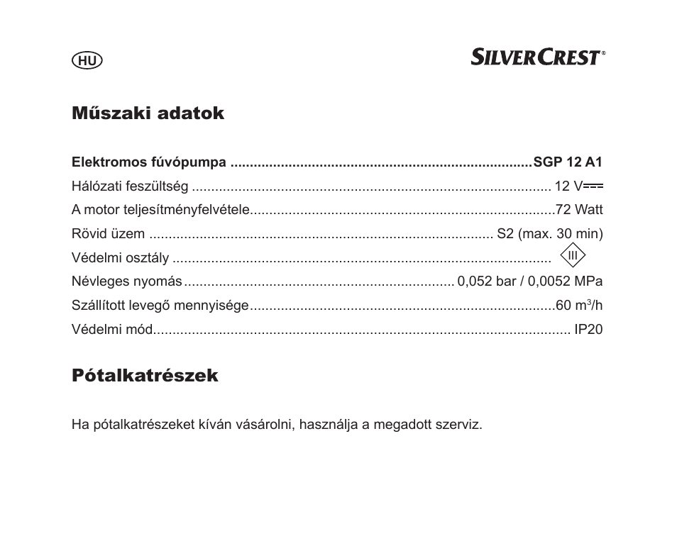Műszaki adatok, Pótalkatrészek | Silvercrest SGP 12 A1 User Manual | Page 46 / 116