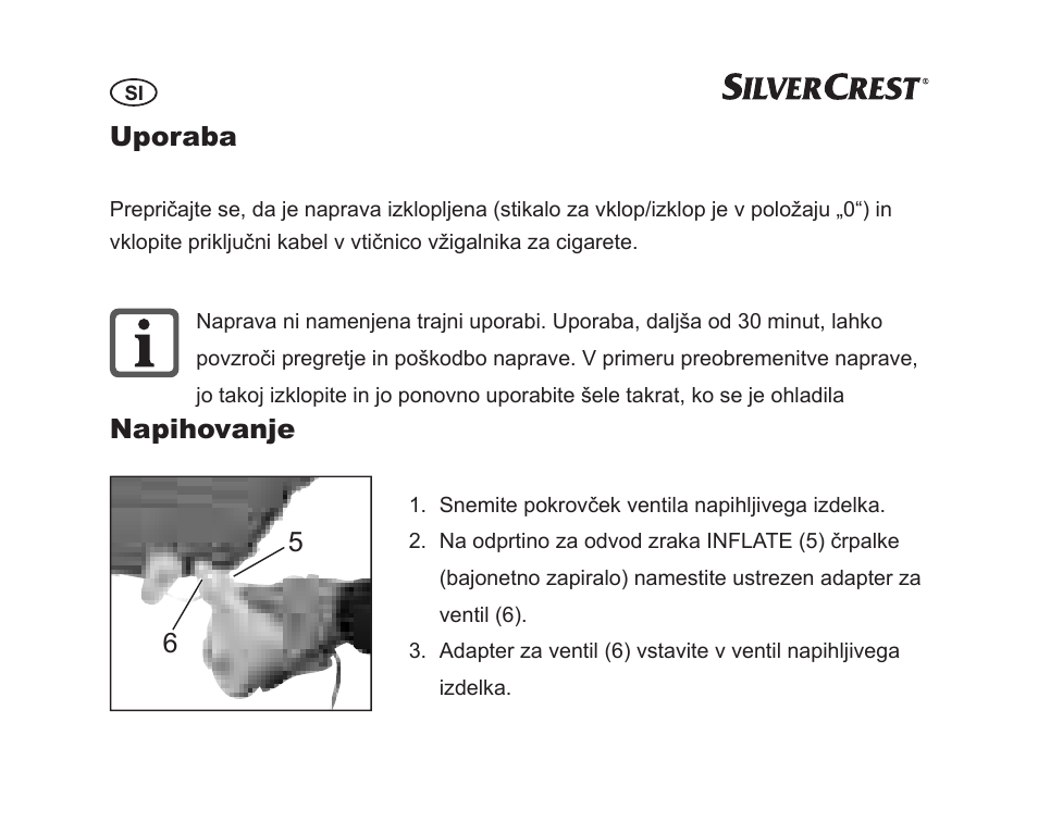 Uporaba, Napihovanje 6 5 | Silvercrest SGP 12 A1 User Manual | Page 56 / 116