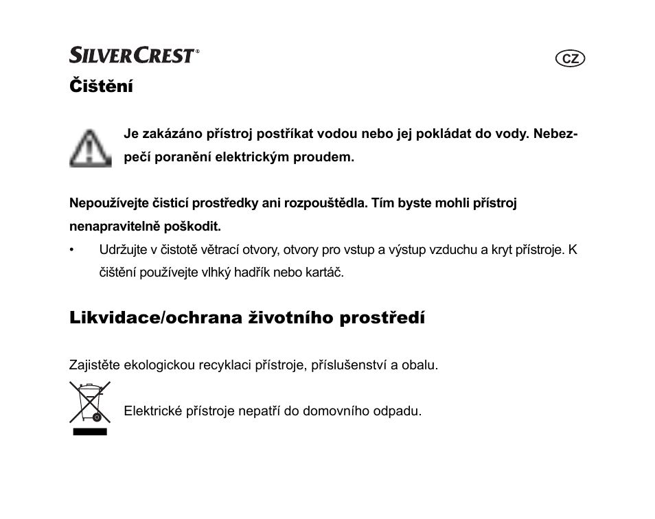 Čištění, Likvidace/ochrana životního prostředí | Silvercrest SGP 12 A1 User Manual | Page 75 / 116
