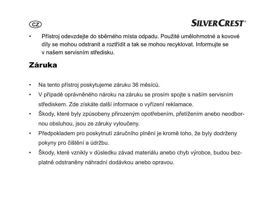 Záruka | Silvercrest SGP 12 A1 User Manual | Page 76 / 116