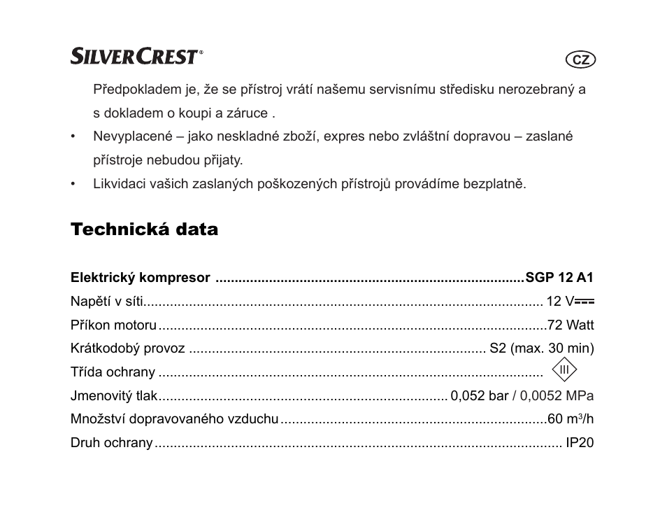 Technická data | Silvercrest SGP 12 A1 User Manual | Page 77 / 116