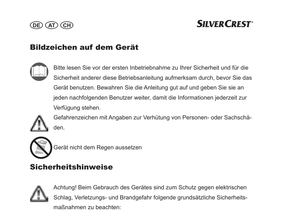 Bildzeichen auf dem gerät, Sicherheitshinweise | Silvercrest SGP 12 A1 User Manual | Page 98 / 116