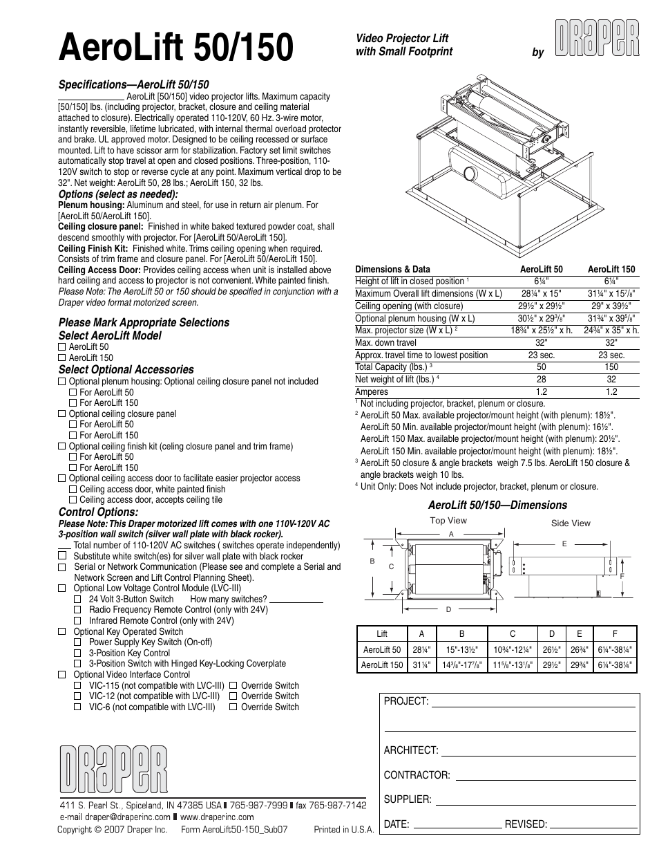 Draper AeroLift 50 User Manual | 2 pages