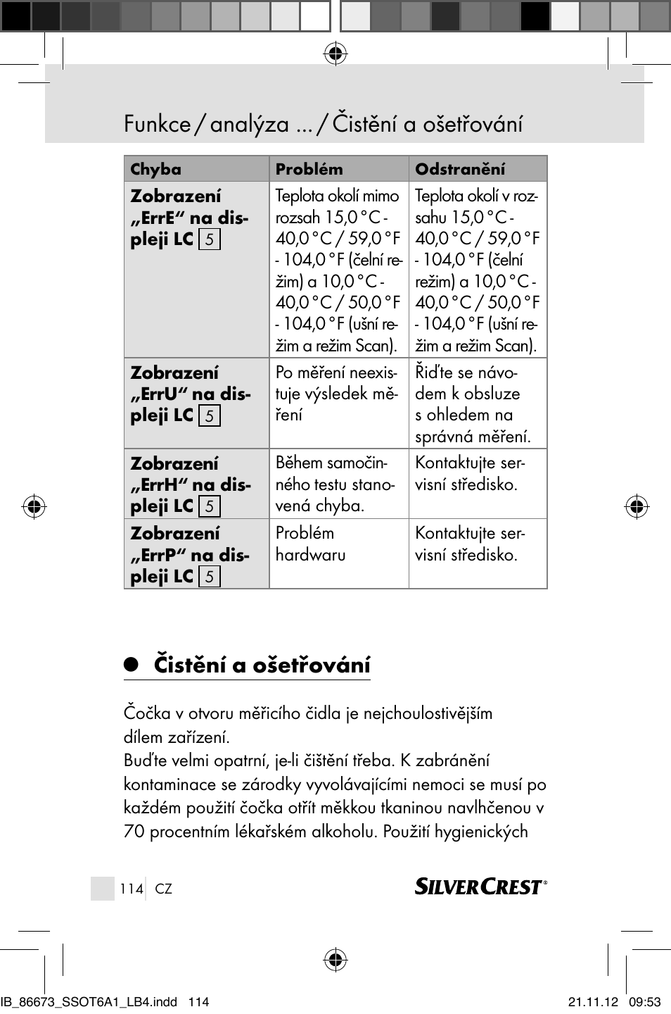 Funkce / analýza ... / čistění a ošetřování, Čistění a ošetřování | Silvercrest SSOT 6 A1 User Manual | Page 114 / 181