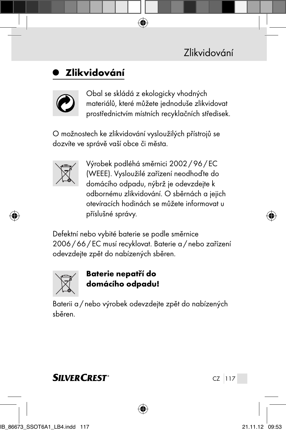 Zlikvidování | Silvercrest SSOT 6 A1 User Manual | Page 117 / 181