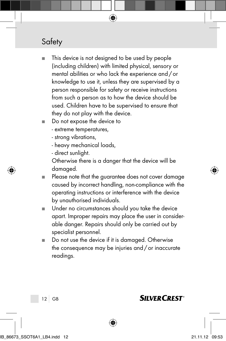 Safety | Silvercrest SSOT 6 A1 User Manual | Page 12 / 181