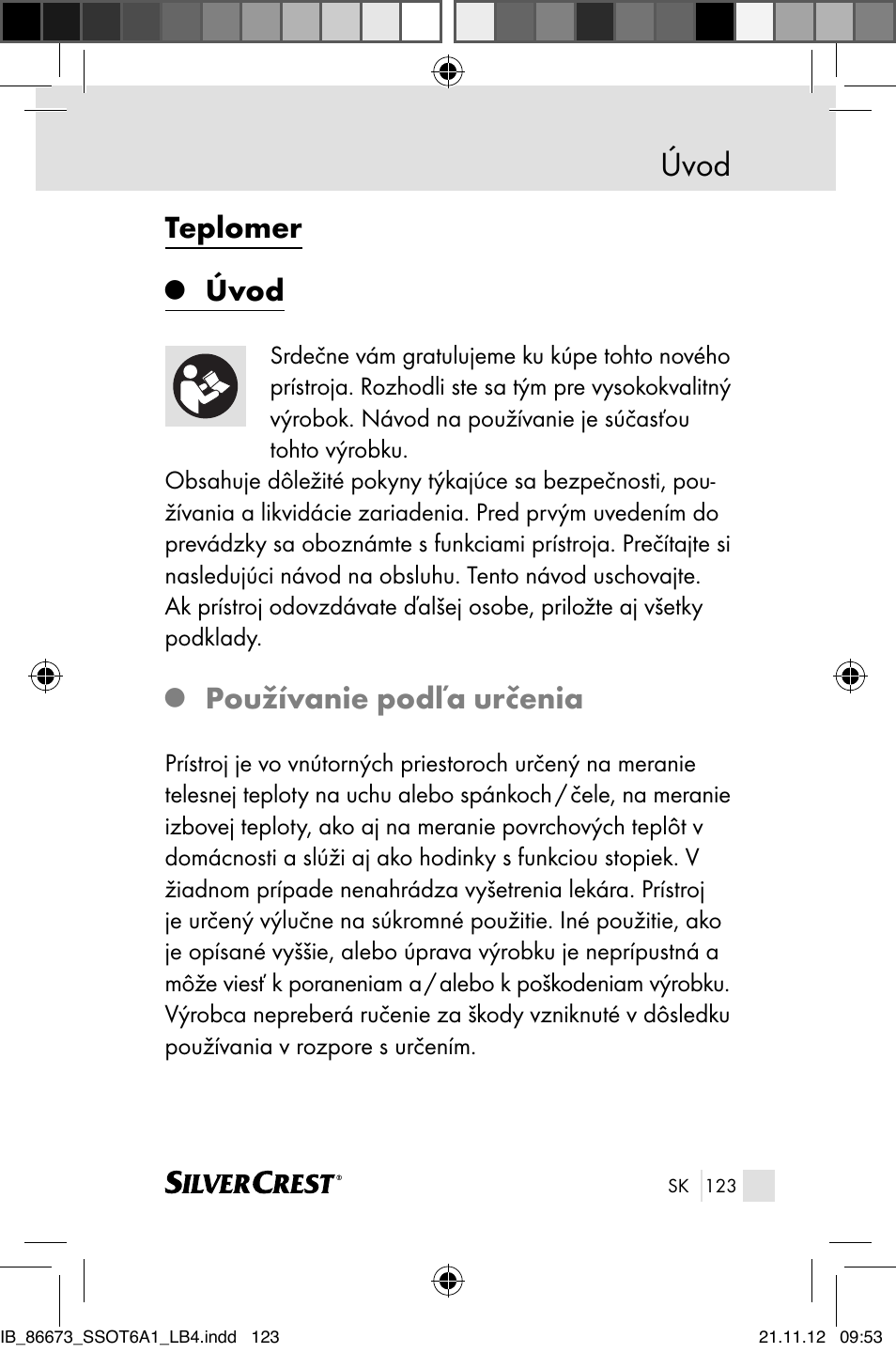 Úvod, Teplomer, Používanie podľa určenia | Silvercrest SSOT 6 A1 User Manual | Page 123 / 181
