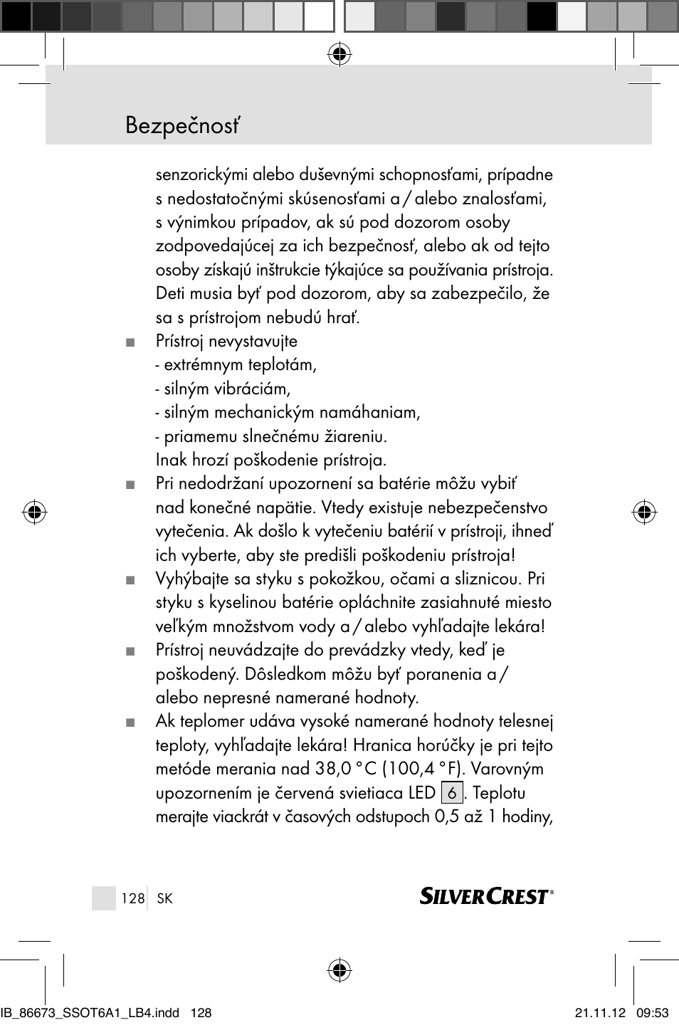 Bezpečnosť | Silvercrest SSOT 6 A1 User Manual | Page 128 / 181