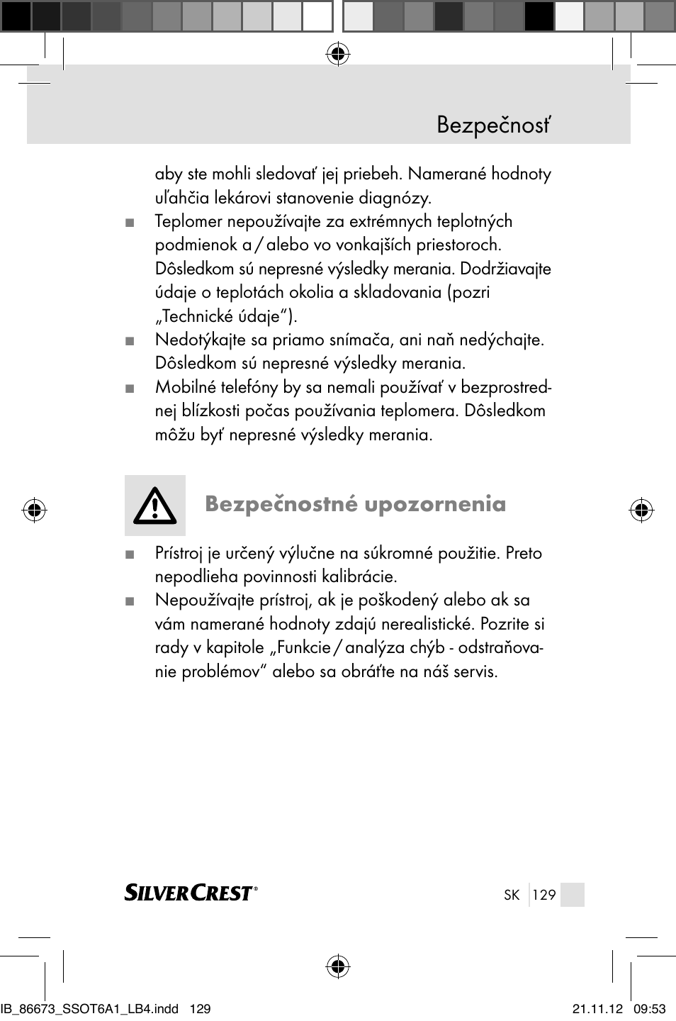 Bezpečnosť, Bezpečnostné upozornenia | Silvercrest SSOT 6 A1 User Manual | Page 129 / 181