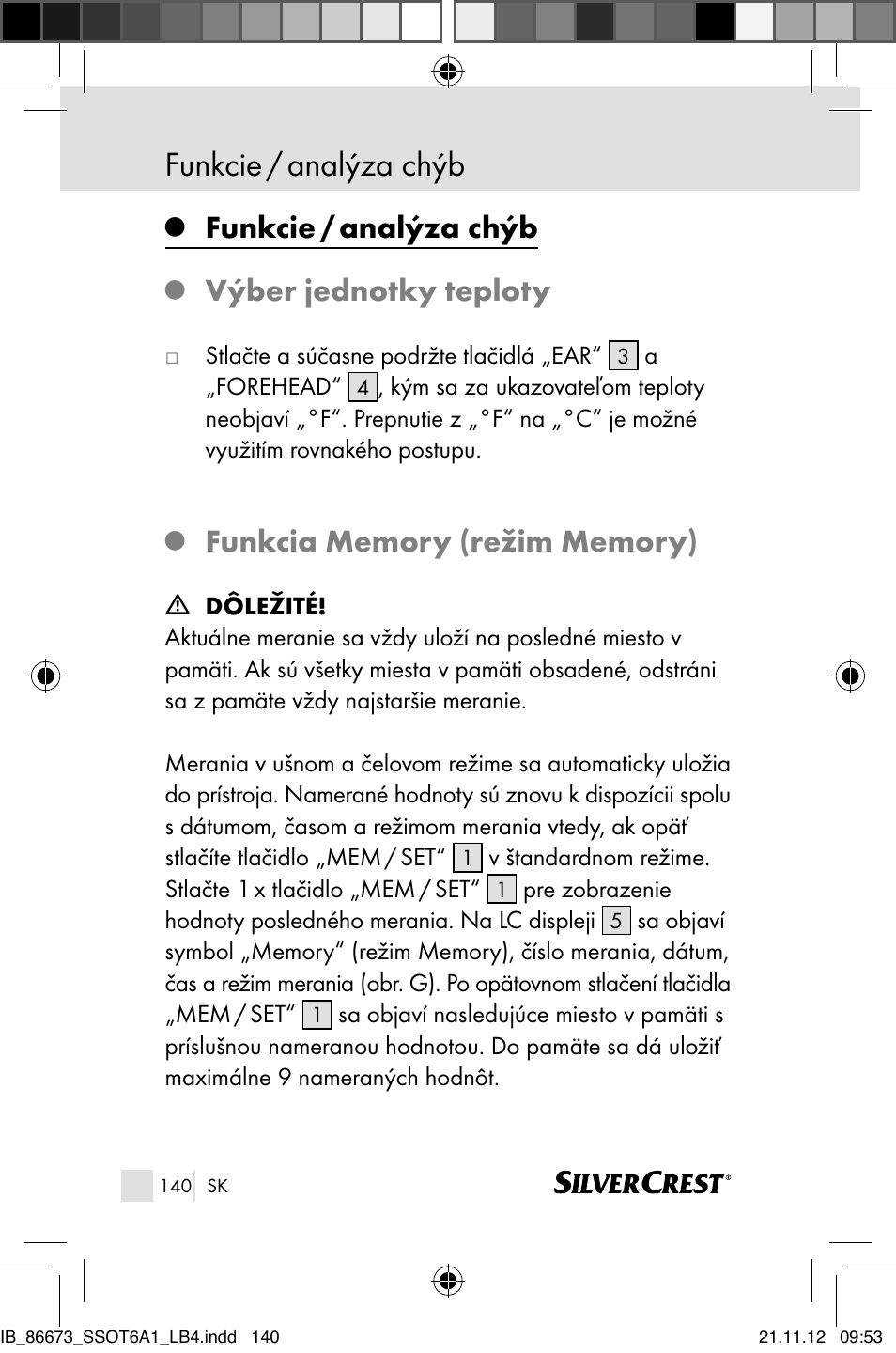 Funkcie / analýza chýb, Výber jednotky teploty | Silvercrest SSOT 6 A1 User Manual | Page 140 / 181