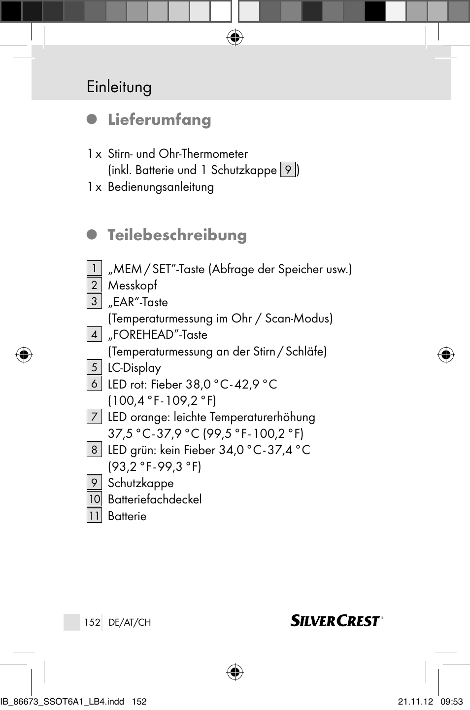 Einleitung, Lieferumfang, Teilebeschreibung | Silvercrest SSOT 6 A1 User Manual | Page 152 / 181