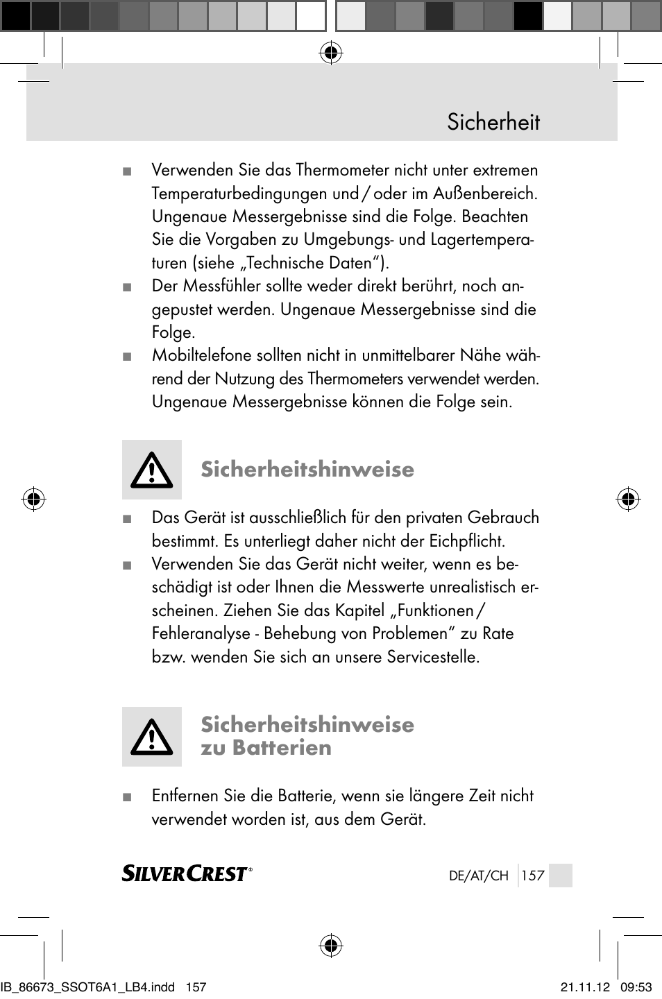 Sicherheit, Sicherheitshinweise, Sicherheitshinweise zu batterien | Silvercrest SSOT 6 A1 User Manual | Page 157 / 181