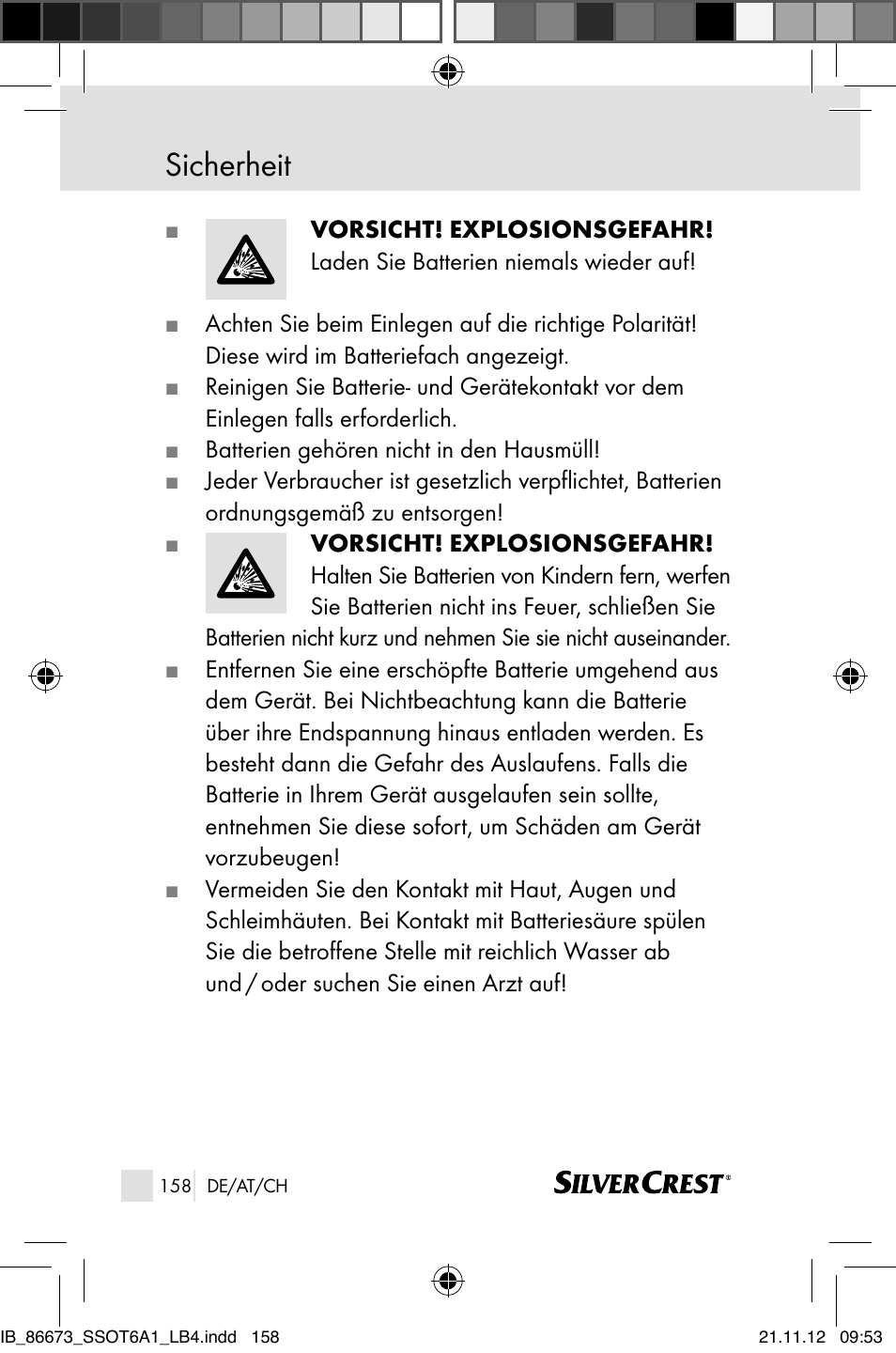 Sicherheit | Silvercrest SSOT 6 A1 User Manual | Page 158 / 181