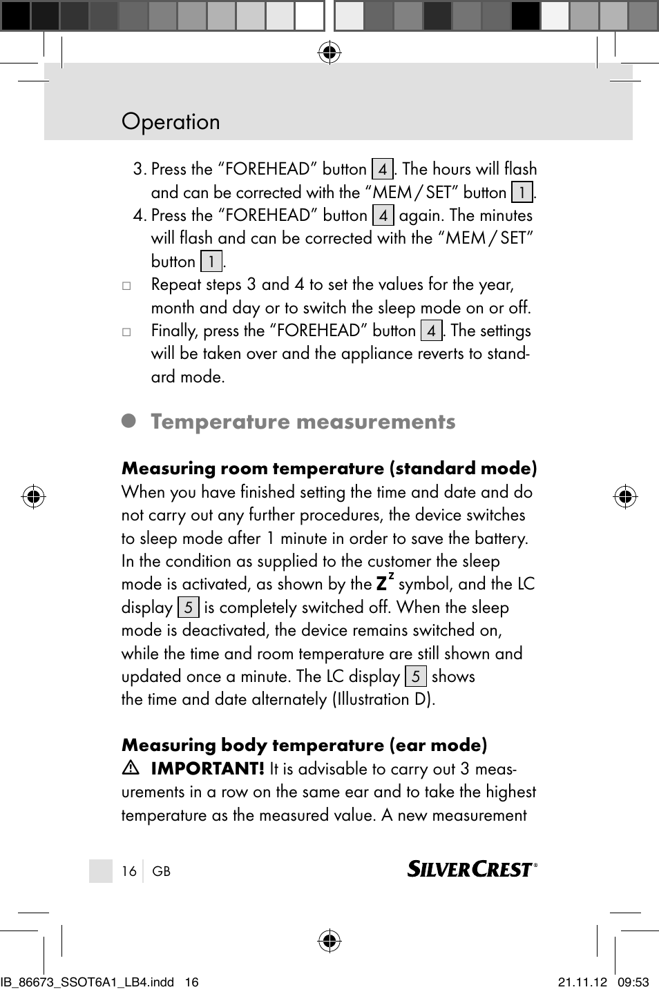 Operation, Temperature measurements | Silvercrest SSOT 6 A1 User Manual | Page 16 / 181