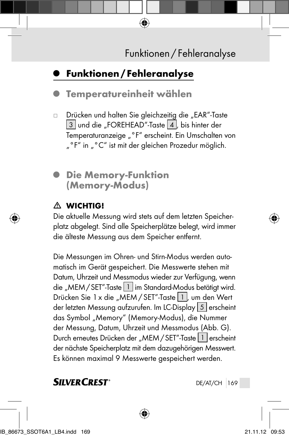 Funktionen / fehleranalyse, Temperatureinheit wählen | Silvercrest SSOT 6 A1 User Manual | Page 169 / 181