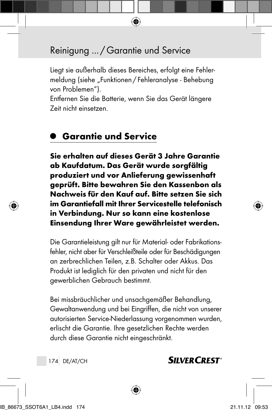 Reinigung ... / garantie und service, Garantie und service | Silvercrest SSOT 6 A1 User Manual | Page 174 / 181