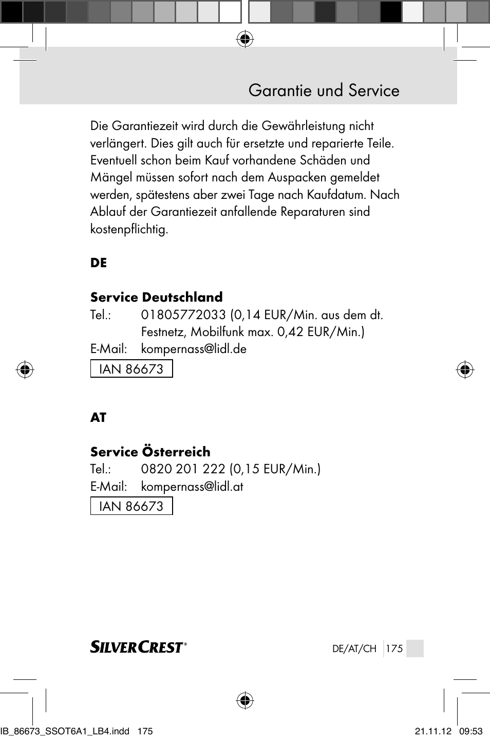 Garantie und service | Silvercrest SSOT 6 A1 User Manual | Page 175 / 181