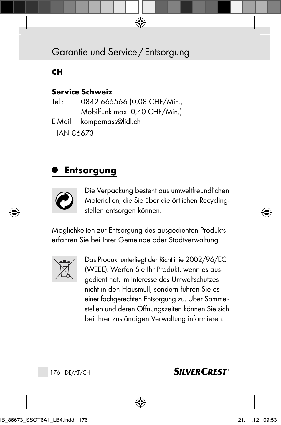 Garantie und service / entsorgung, Entsorgung | Silvercrest SSOT 6 A1 User Manual | Page 176 / 181