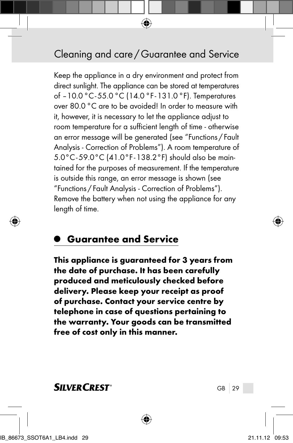 Cleaning and care / guarantee and service, Guarantee and service | Silvercrest SSOT 6 A1 User Manual | Page 29 / 181