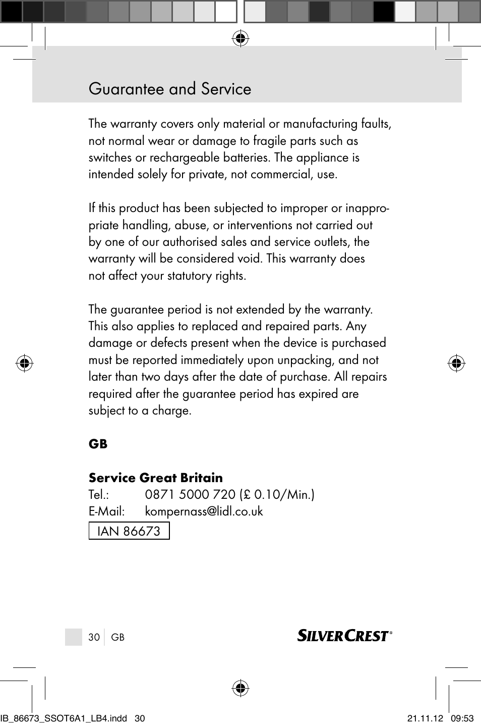 Guarantee and service | Silvercrest SSOT 6 A1 User Manual | Page 30 / 181