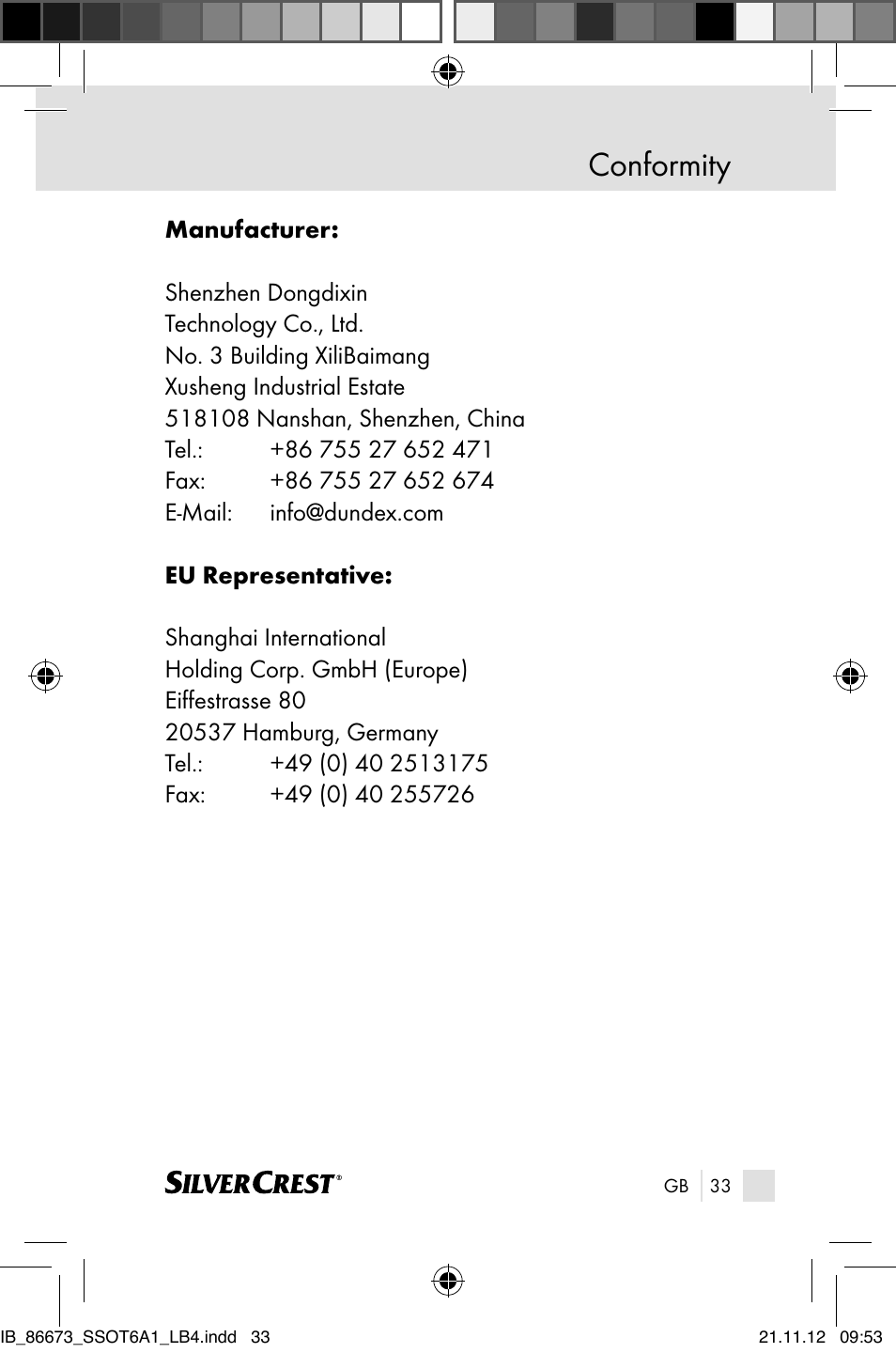 Conformity | Silvercrest SSOT 6 A1 User Manual | Page 33 / 181