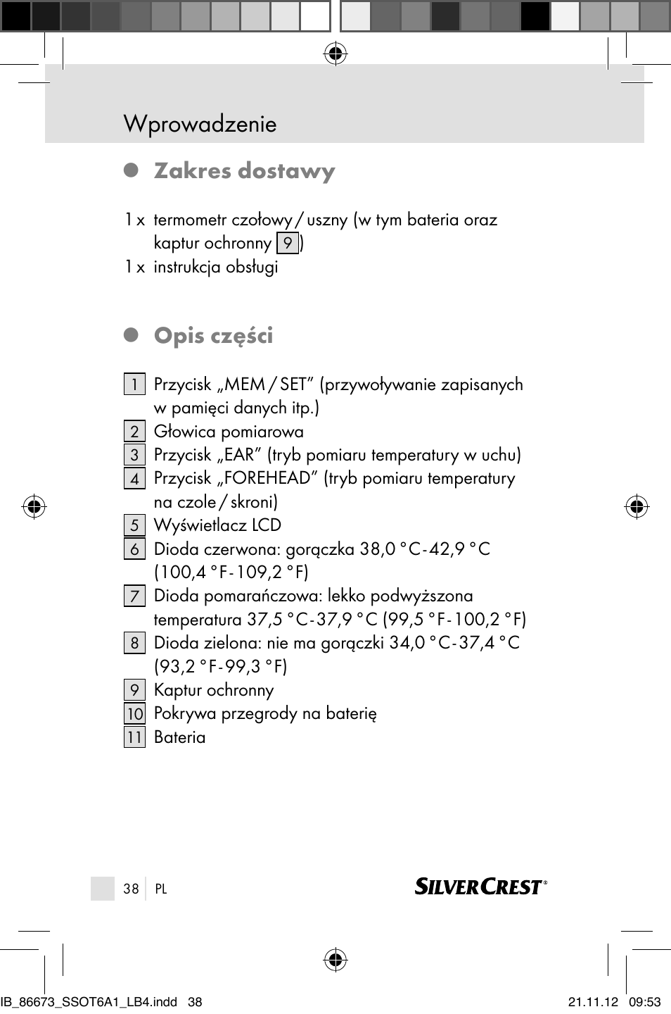 Wprowadzenie, Zakres dostawy, Opis części | Silvercrest SSOT 6 A1 User Manual | Page 38 / 181