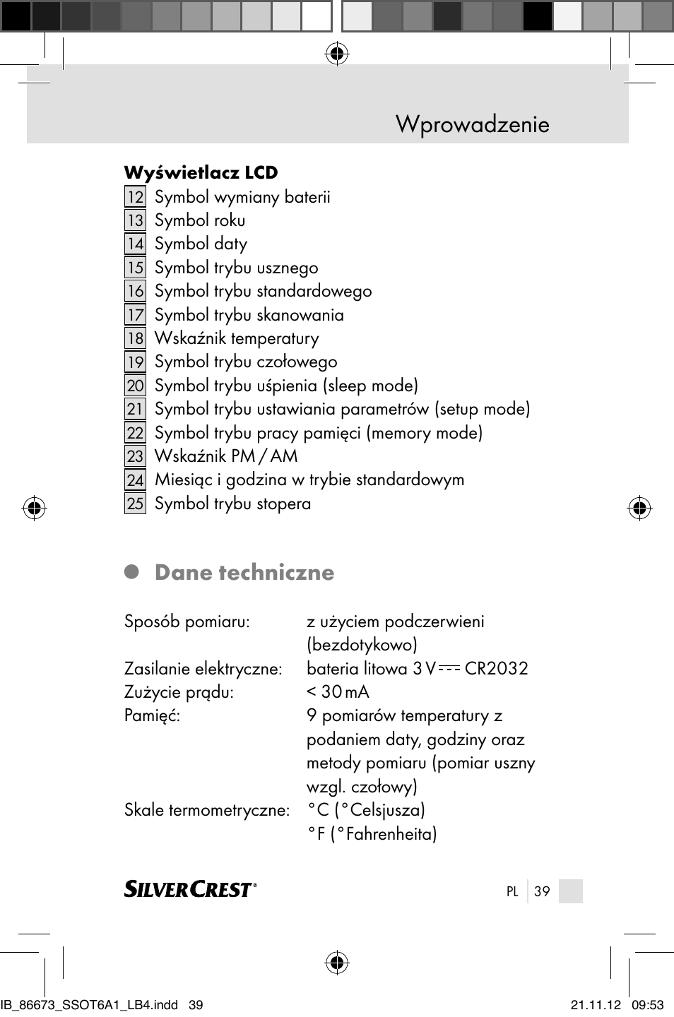Wprowadzenie, Dane techniczne | Silvercrest SSOT 6 A1 User Manual | Page 39 / 181