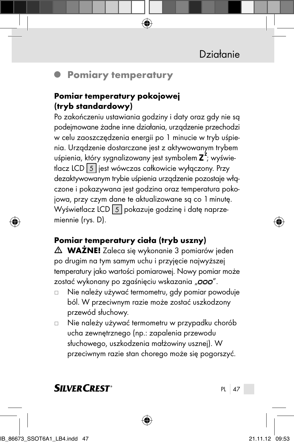 Działanie, Pomiary temperatury | Silvercrest SSOT 6 A1 User Manual | Page 47 / 181