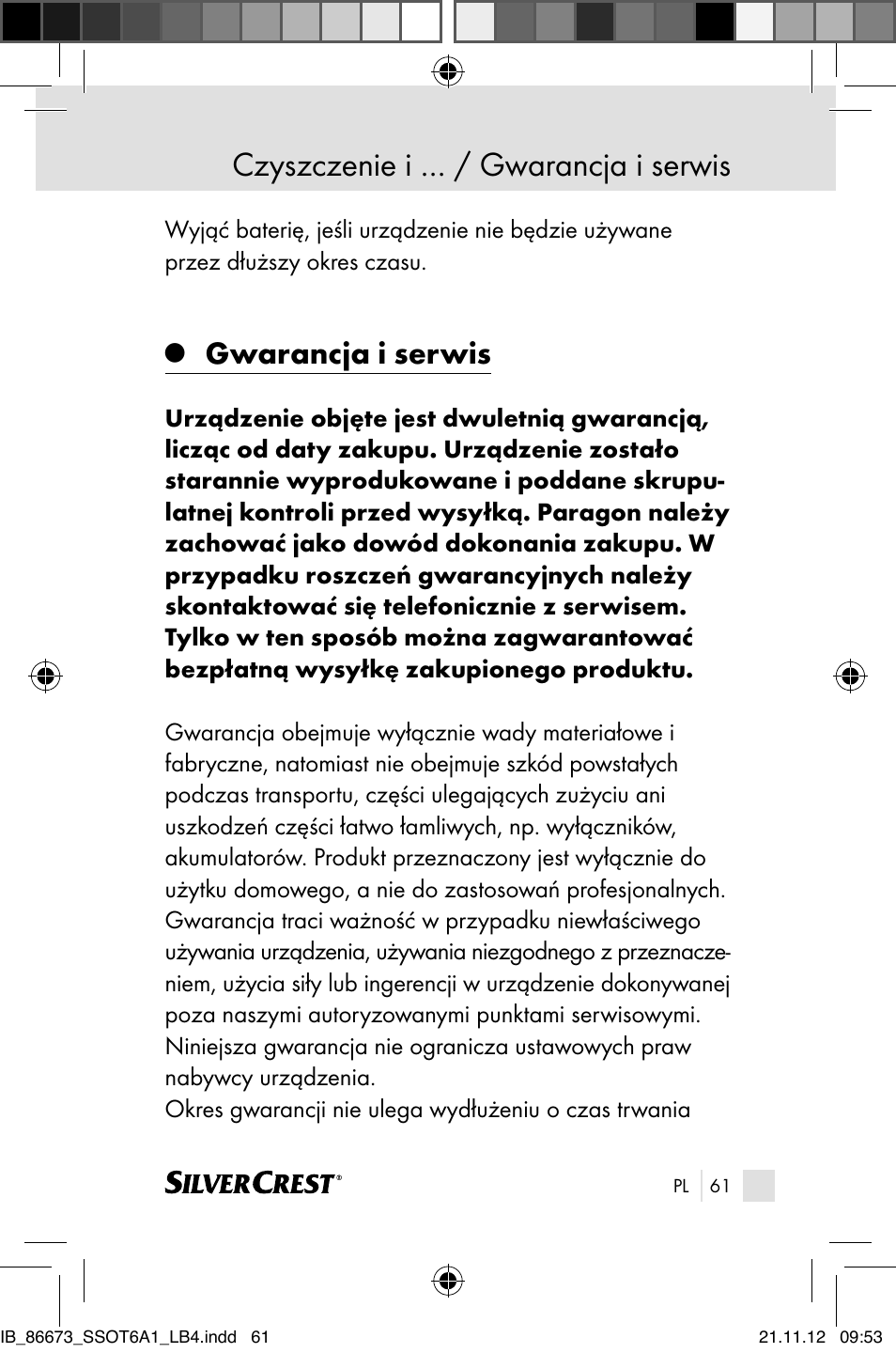 Czyszczenie i … / gwarancja i serwis, Gwarancja i serwis | Silvercrest SSOT 6 A1 User Manual | Page 61 / 181