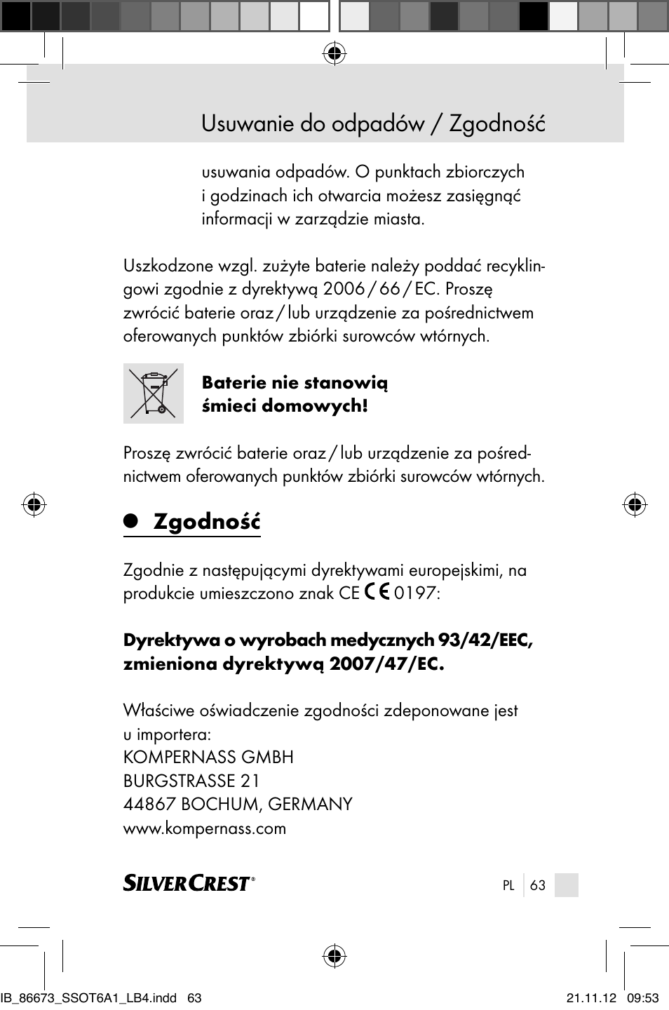 Usuwanie do odpadów / zgodność, Zgodność | Silvercrest SSOT 6 A1 User Manual | Page 63 / 181