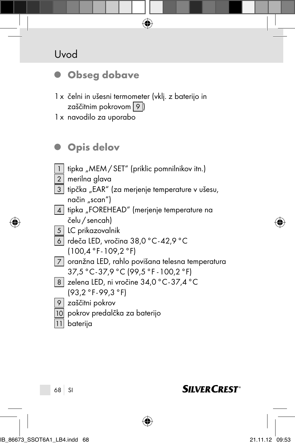 Uvod, Obseg dobave, Opis delov | Silvercrest SSOT 6 A1 User Manual | Page 68 / 181
