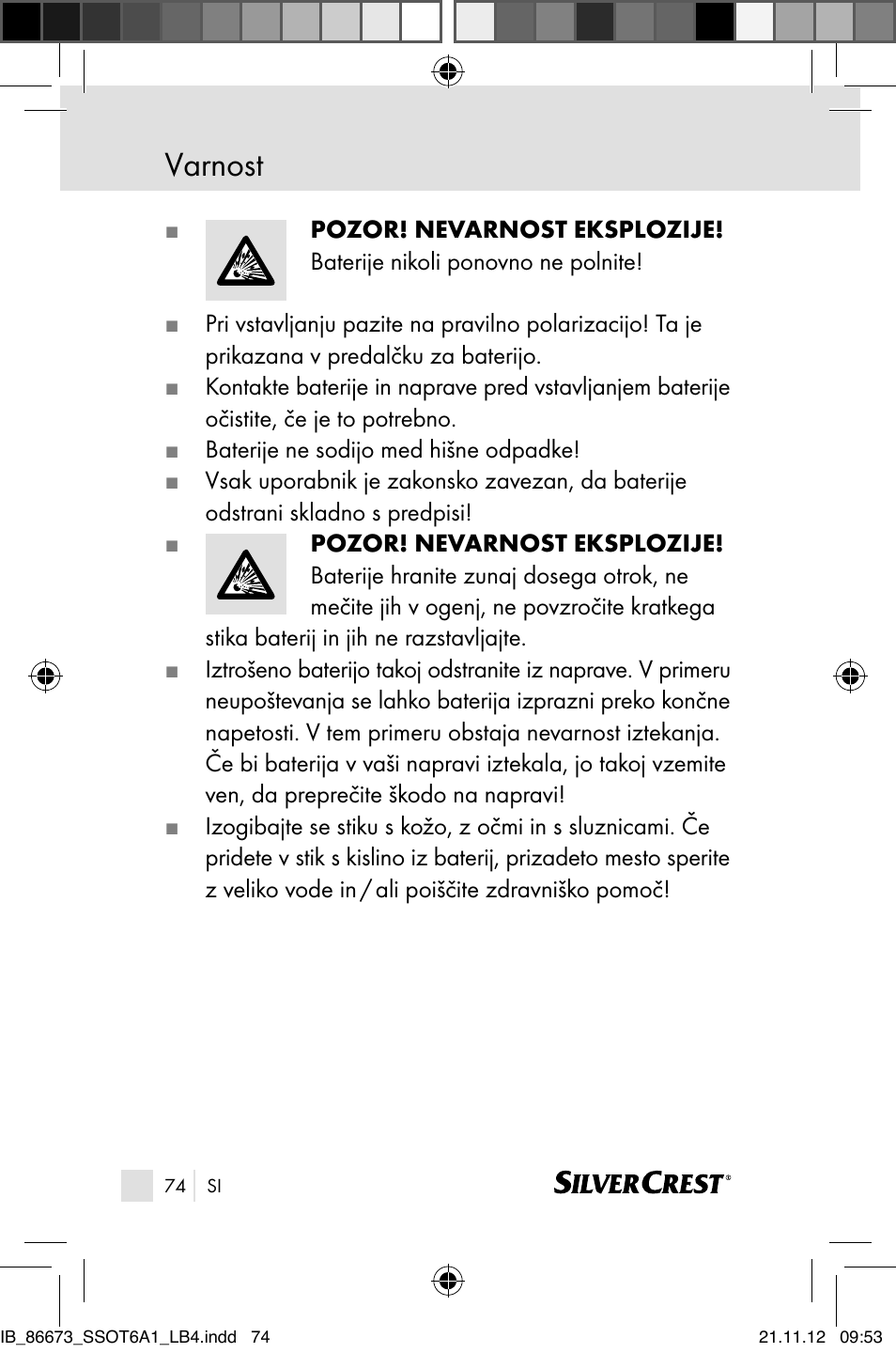 Varnost | Silvercrest SSOT 6 A1 User Manual | Page 74 / 181