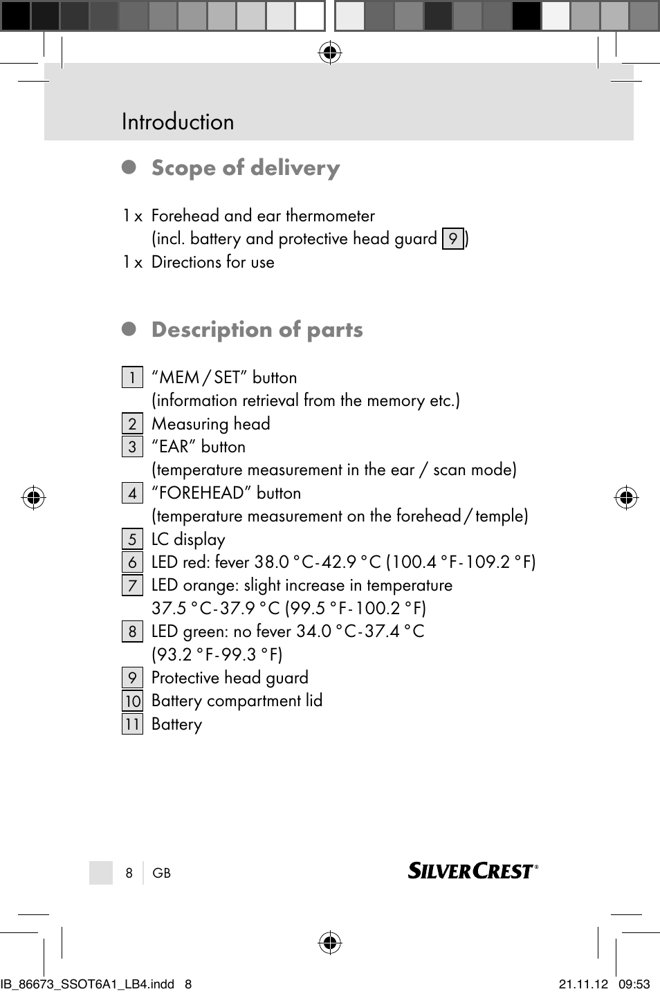 Introduction, Scope of delivery, Description of parts | Silvercrest SSOT 6 A1 User Manual | Page 8 / 181