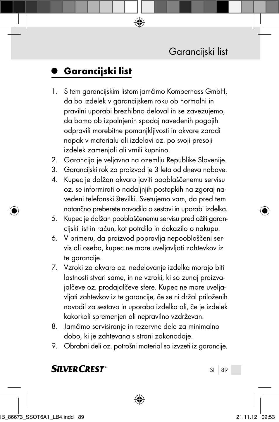 Garancijski list | Silvercrest SSOT 6 A1 User Manual | Page 89 / 181