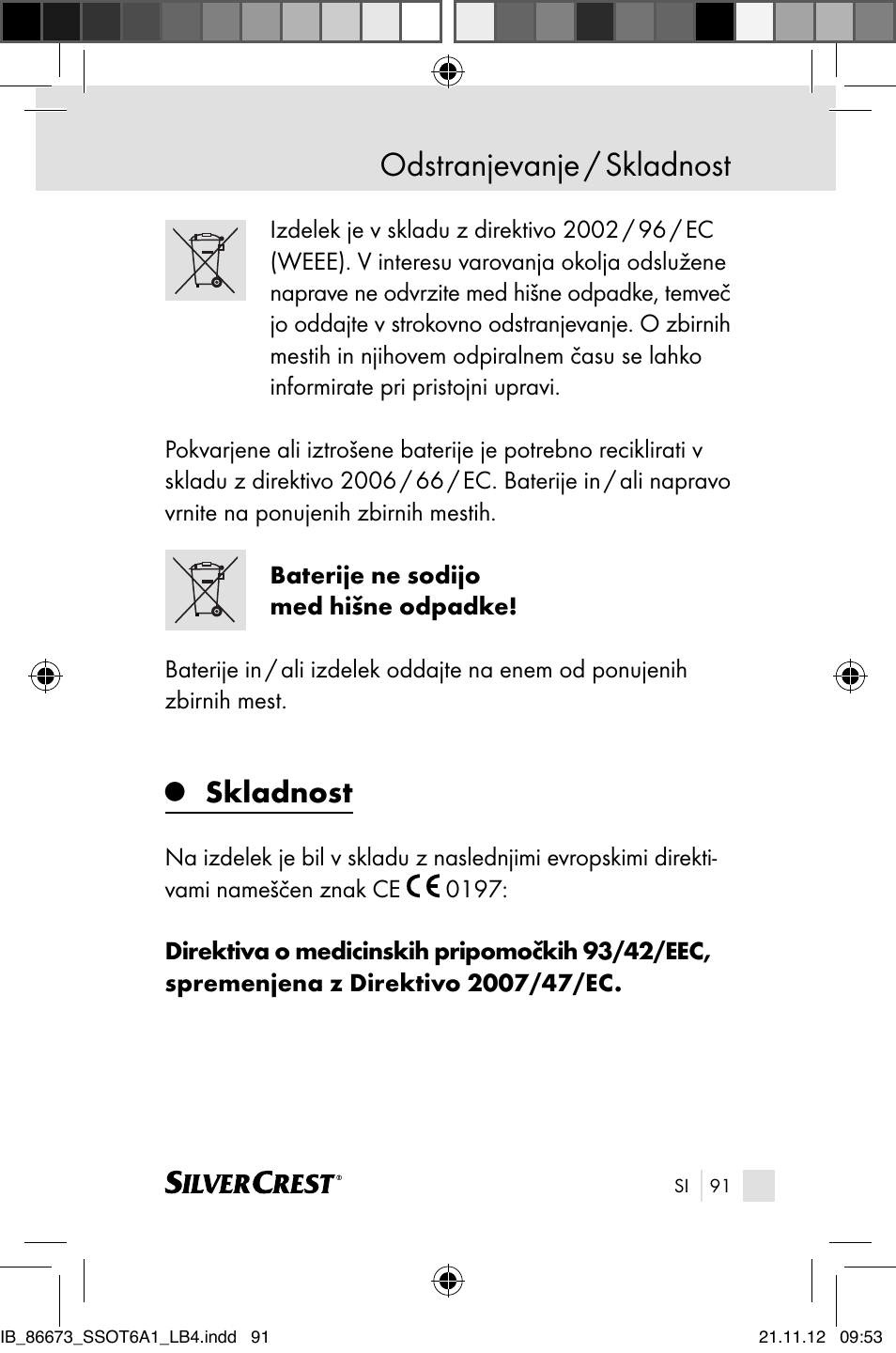 Odstranjevanje / skladnost, Skladnost | Silvercrest SSOT 6 A1 User Manual | Page 91 / 181