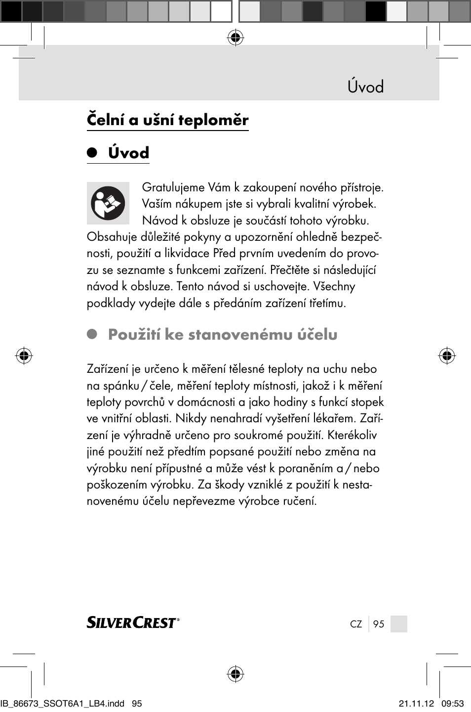 Úvod, Čelní a ušní teploměr, Použití ke stanovenému účelu | Silvercrest SSOT 6 A1 User Manual | Page 95 / 181