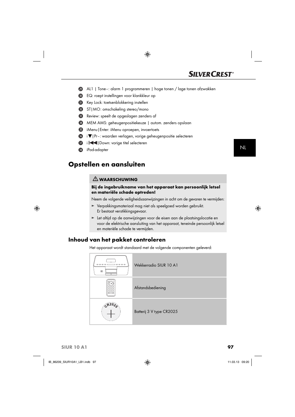 Opstellen en aansluiten, Inhoud van het pakket controleren | Silvercrest SIUR 10 A1 User Manual | Page 100 / 154