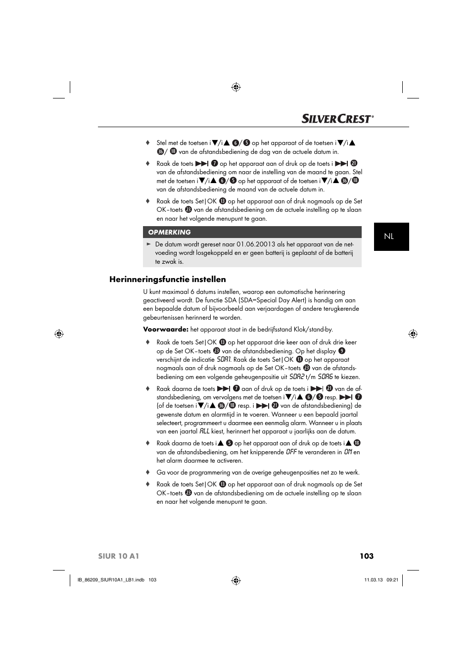 Herinneringsfunctie instellen | Silvercrest SIUR 10 A1 User Manual | Page 106 / 154