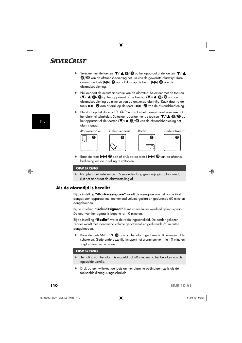 Als de alarmtijd is bereikt | Silvercrest SIUR 10 A1 User Manual | Page 113 / 154