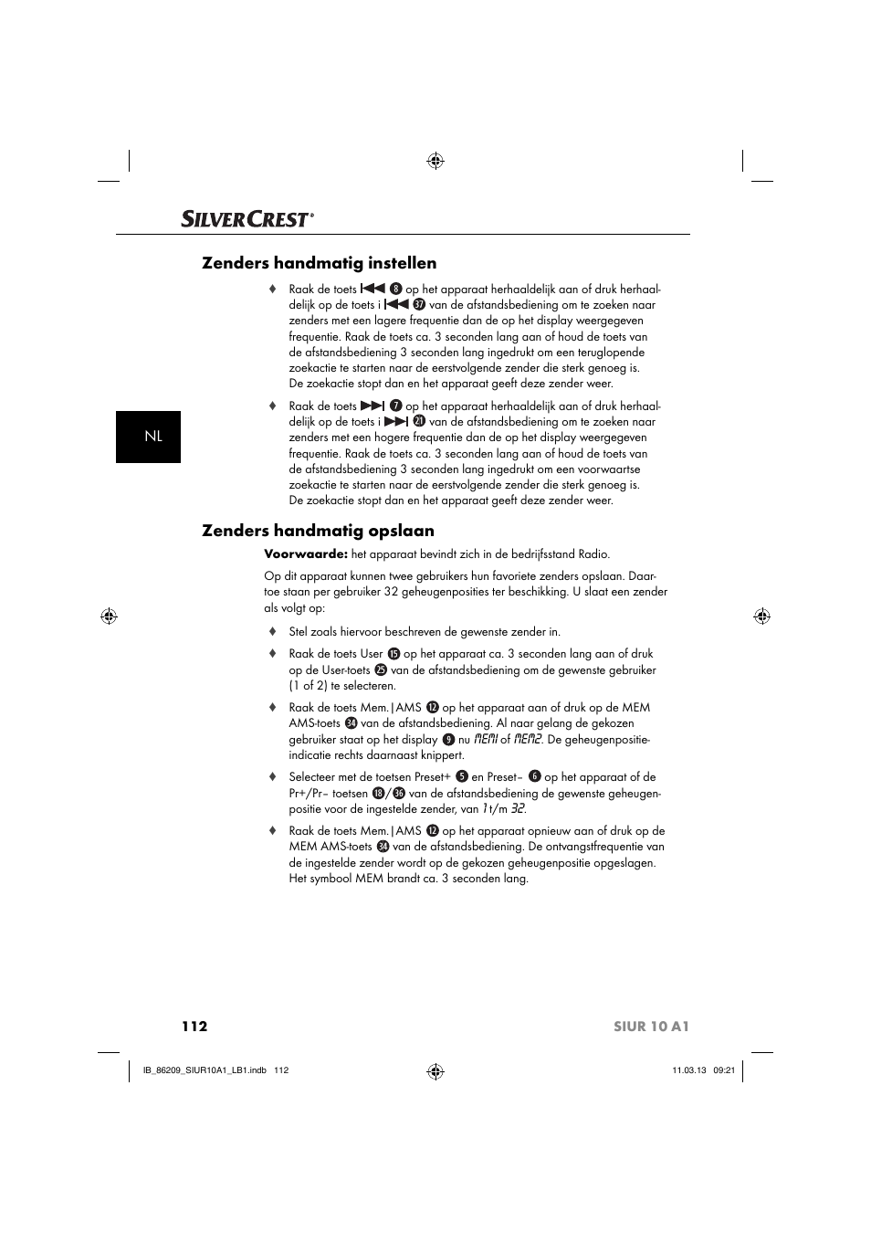 Zenders handmatig instellen, Zenders handmatig opslaan | Silvercrest SIUR 10 A1 User Manual | Page 115 / 154