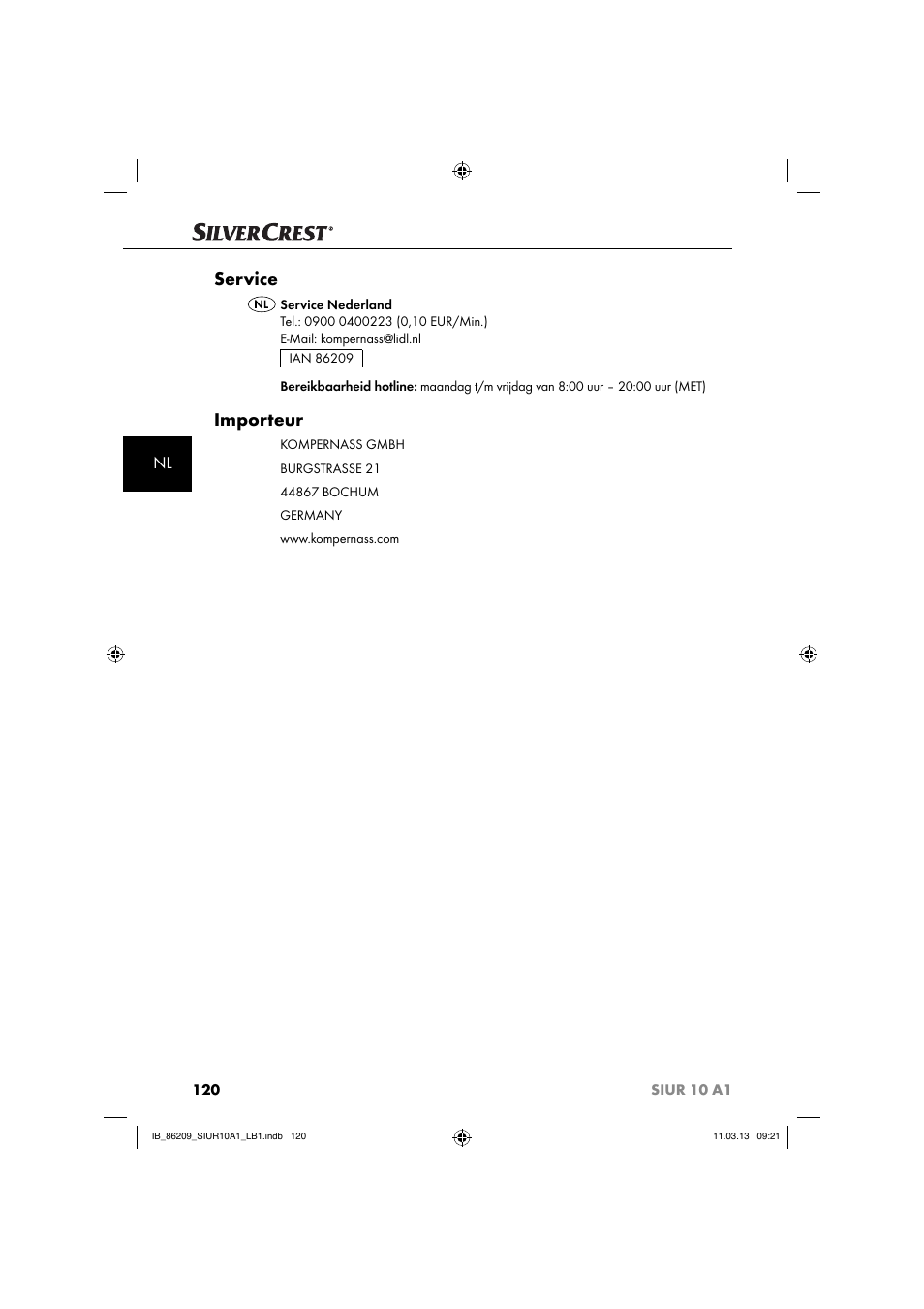 Service, Importeur | Silvercrest SIUR 10 A1 User Manual | Page 123 / 154