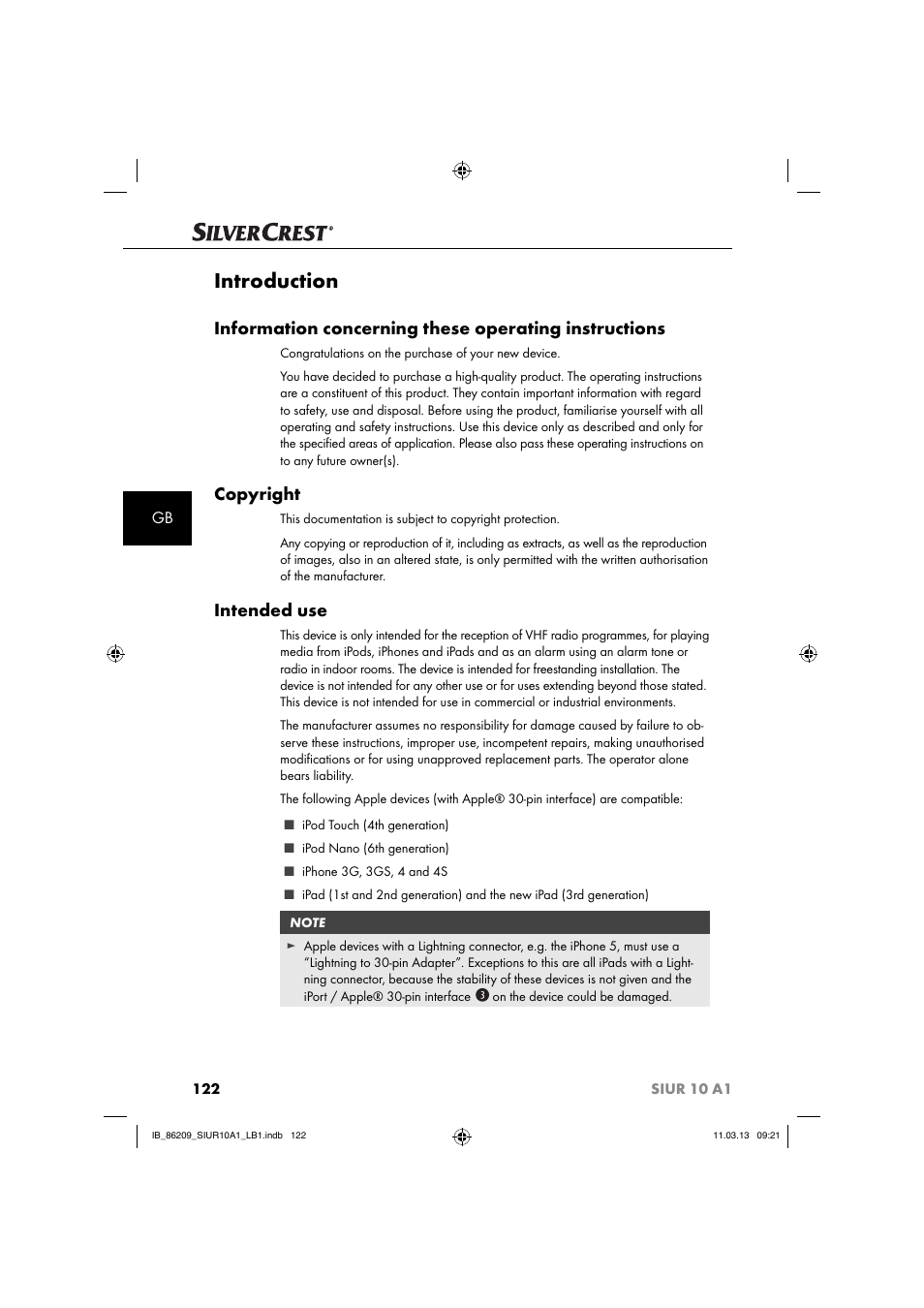 Introduction, Copyright, Intended use | Silvercrest SIUR 10 A1 User Manual | Page 125 / 154