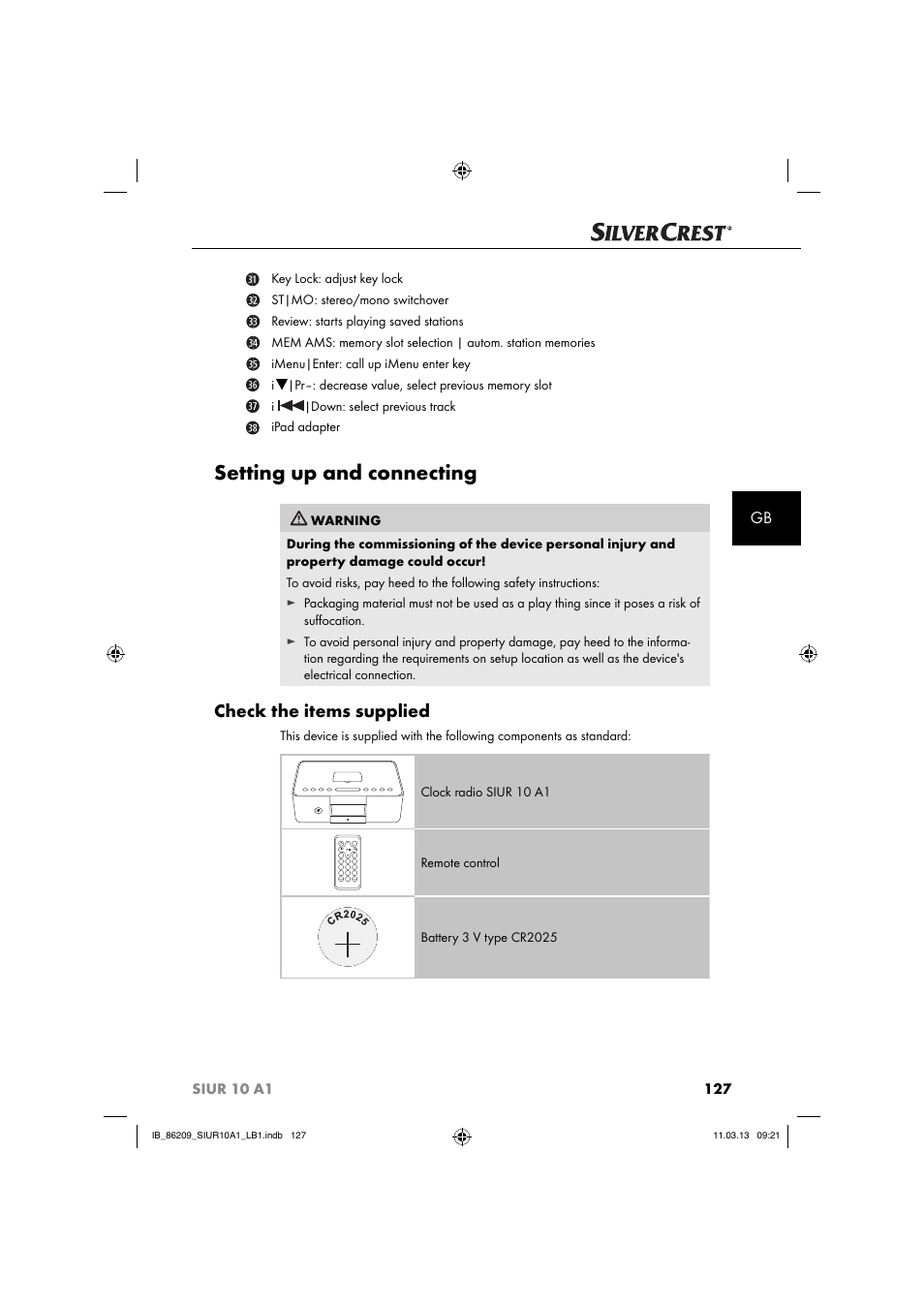 Setting up and connecting, Check the items supplied | Silvercrest SIUR 10 A1 User Manual | Page 130 / 154