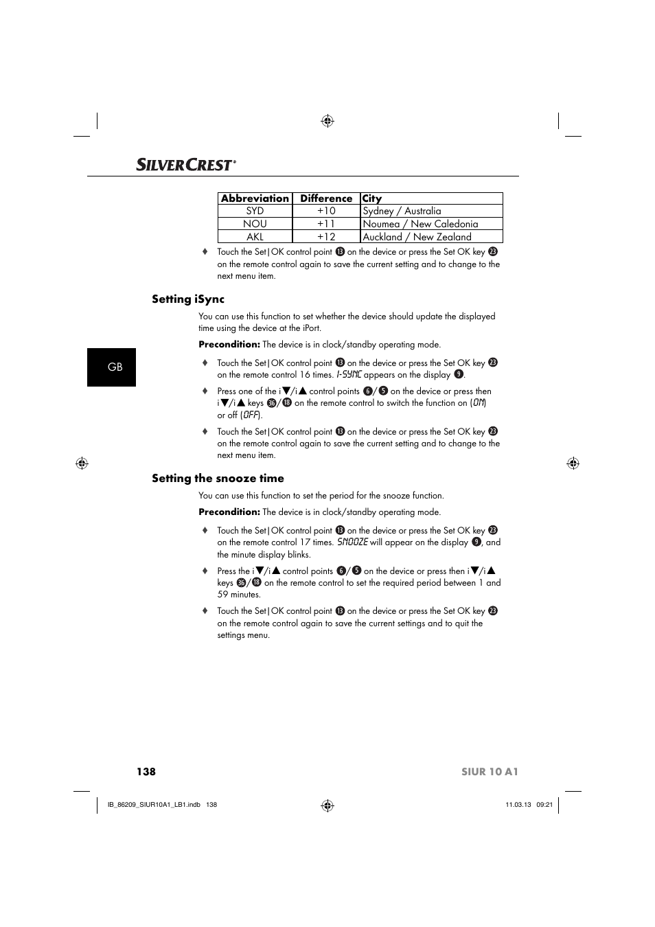 Setting isync, Setting the snooze time | Silvercrest SIUR 10 A1 User Manual | Page 141 / 154