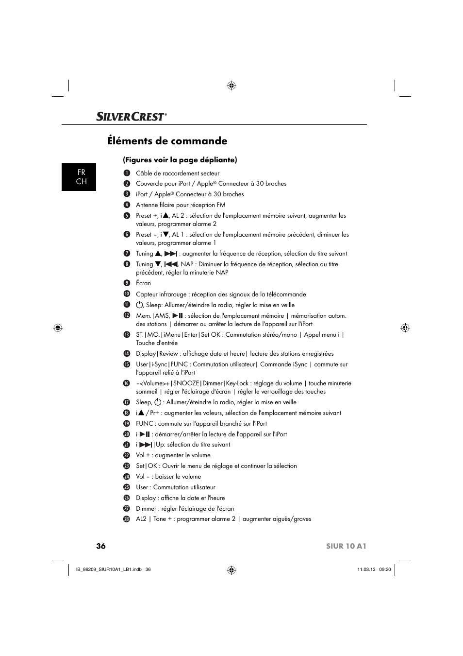 Éléments de commande, Fr ch | Silvercrest SIUR 10 A1 User Manual | Page 39 / 154