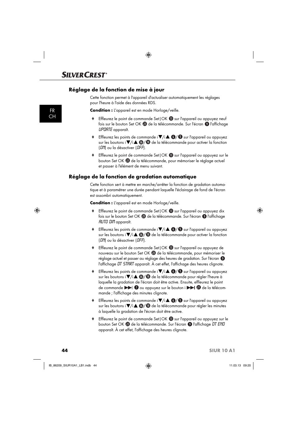 Fr ch réglage de la fonction de mise à jour, Réglage de la fonction de gradation automatique | Silvercrest SIUR 10 A1 User Manual | Page 47 / 154