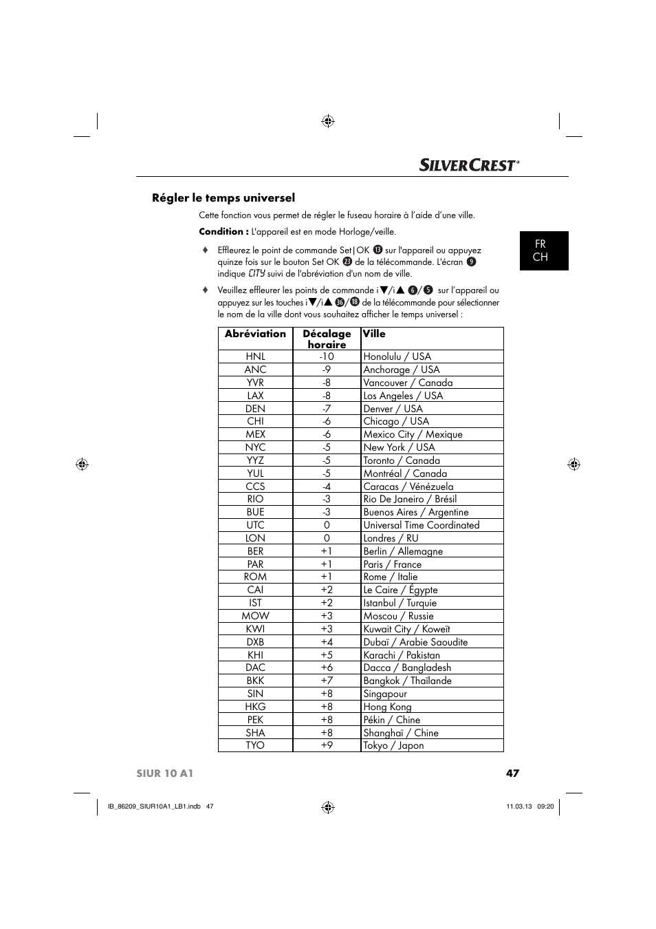 Fr ch régler le temps universel | Silvercrest SIUR 10 A1 User Manual | Page 50 / 154