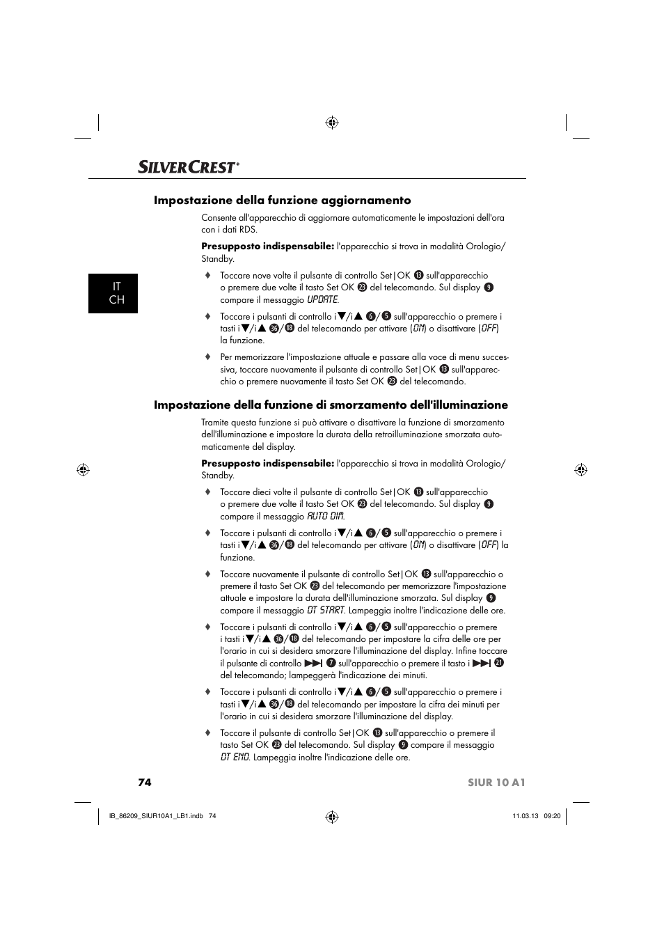 It ch impostazione della funzione aggiornamento | Silvercrest SIUR 10 A1 User Manual | Page 77 / 154